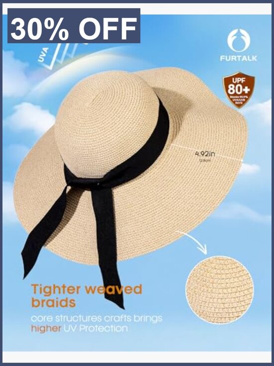 Wide Brim Floppy Sun Hat UPF 80 Packable Beach Straw Hat main image 7